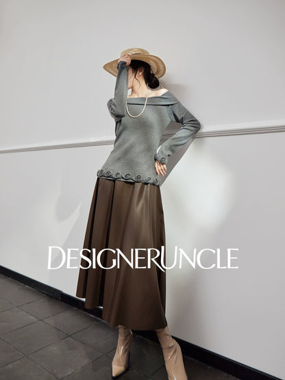 DGU|Gray Knitted Sweater Niche Long-Sleeved Top  - GLORY.