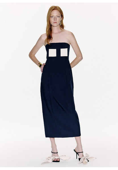 ATELIER MISS LU Spring And Summer Geometric Ribbon Waist Bandeau Dress - BEAUTY.