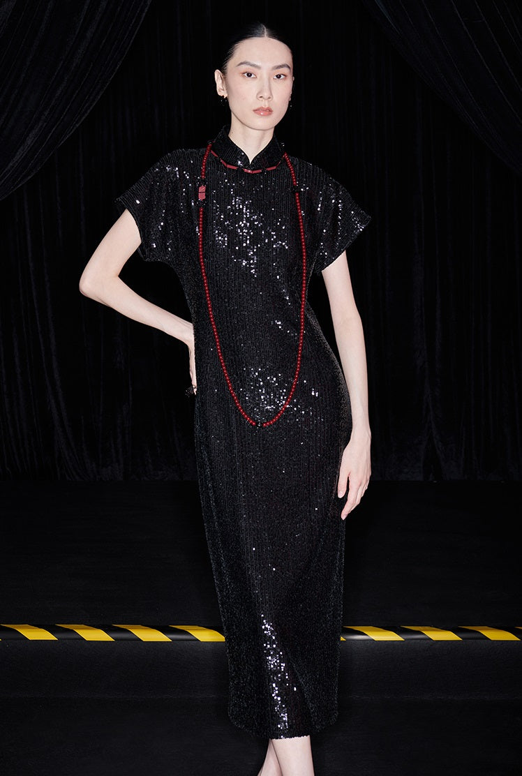 M essential Ma Kai designer Jing Ye embroidered cloth slim cheongsam Dress- BASIC.