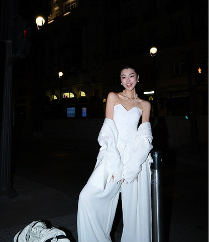 MEI SANGUAN BRIAR V-Neck Bandeau & Wide-Leg Pants Suit-BRIAR