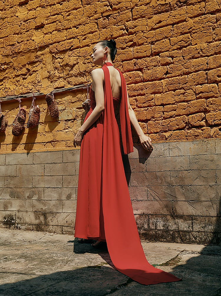 HECO Chinese Style Spell Receiving Waist Sleveless Dress - SIMMER.