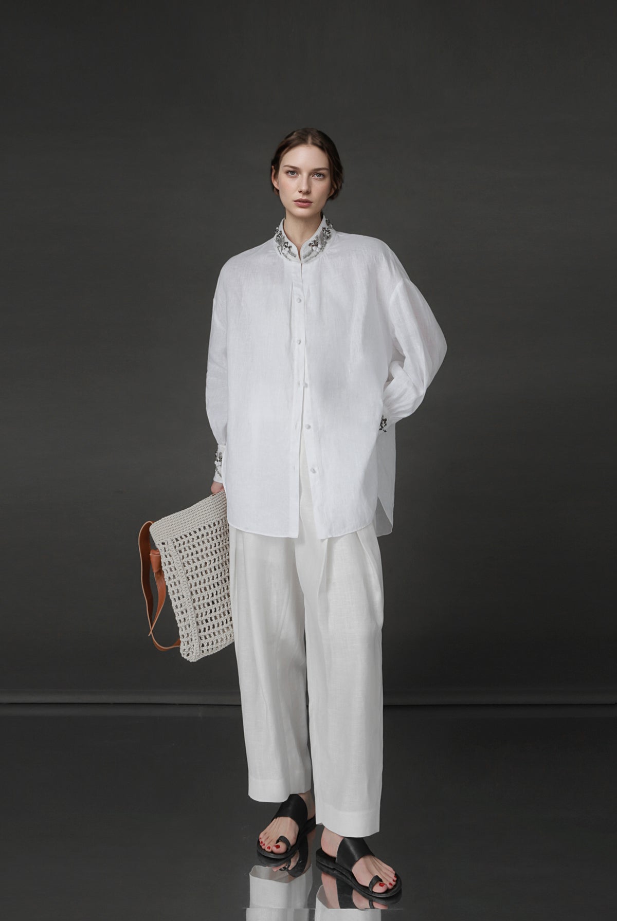 PIAOIN luxury vintage beaded design handmade custom shirt-BEATRICE.