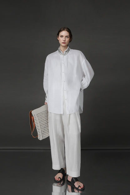 PIAOIN luxury vintage beaded design handmade custom shirt-BEATRICE.