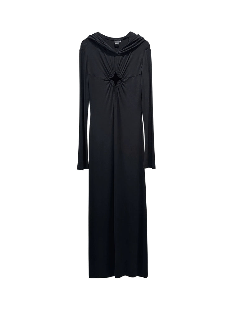 ANNAKIKI Four-pointed star cut-out hooded long-sleeved dress for women-GOU