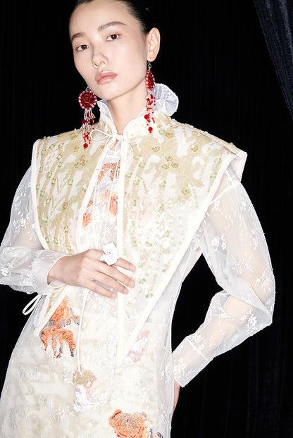 M essential Mackay designer label Jinghui embroidered lace-up trim collar - BABE.