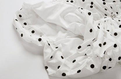 DOLLY Elegant White Off Shoulder Short Puff Sleeve Slim Fit Short Polka Dot Dress-MINA