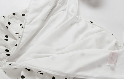 DOLLY Elegant White Off Shoulder Short Puff Sleeve Slim Fit Short Polka Dot Dress-MINA