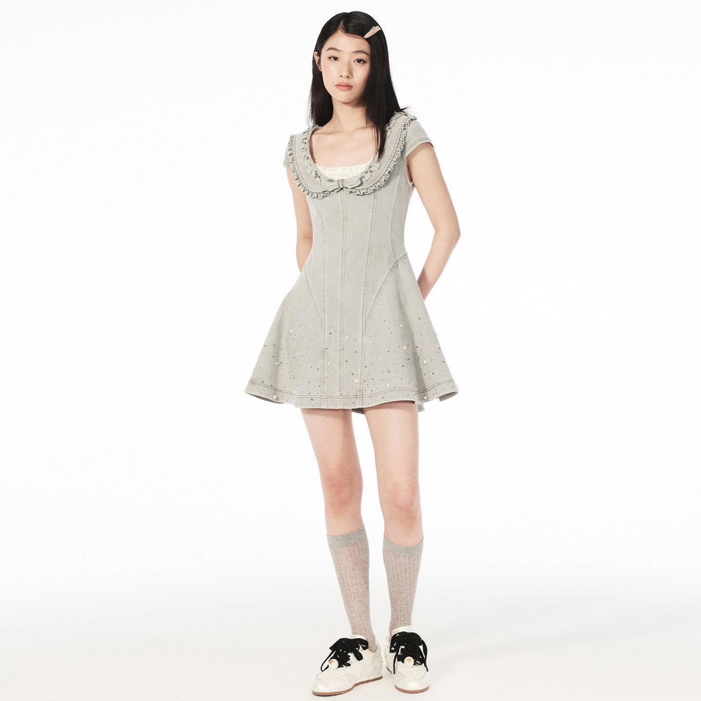 FAME ruffled A-pendulum denim dress - SAMUEL