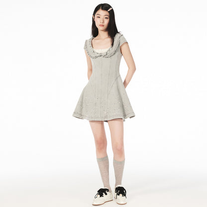 FAME ruffled A-pendulum denim dress - SAMUEL