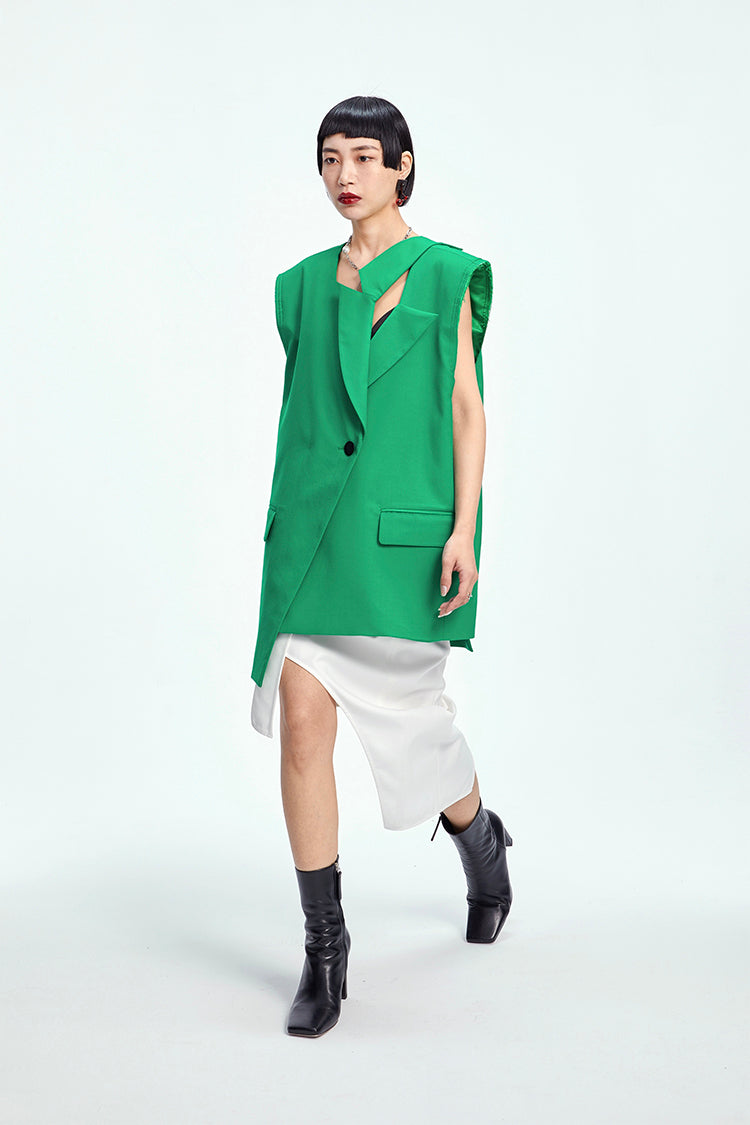 TINY IN misaligned collar silhouette midi vest women's suit -DODO