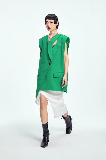 TINY IN misaligned collar silhouette midi vest women's suit -DODO