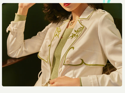 MagicQ white heart-shaped rose embroidery fit versatile mid-length trench coat