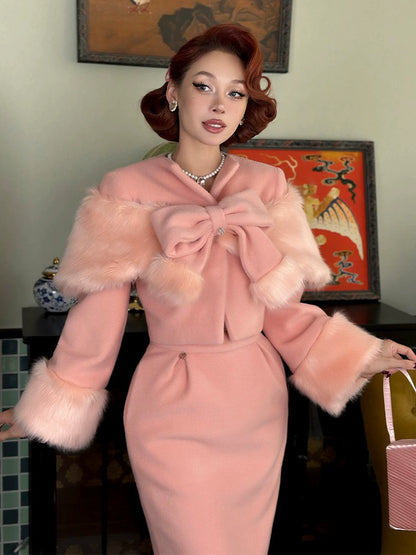 Le Palais  Peach Pie Slim Coat + Skirt Peach Pink Suit-PALM