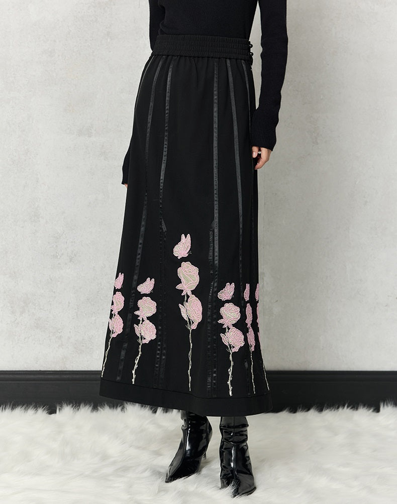 HECO high-density suit embroidered black A-line skirt women - beta.