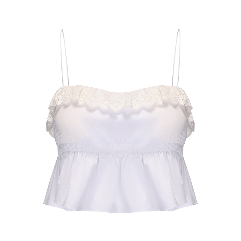 ATELIER MISS LU Spring And Summer Lace Stitching Gauge Hem Camisole Top - ADVOCATE.