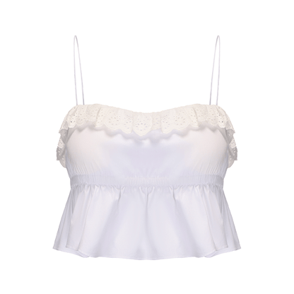 ATELIER MISS LU Spring And Summer Lace Stitching Gauge Hem Camisole Top - ADVOCATE.