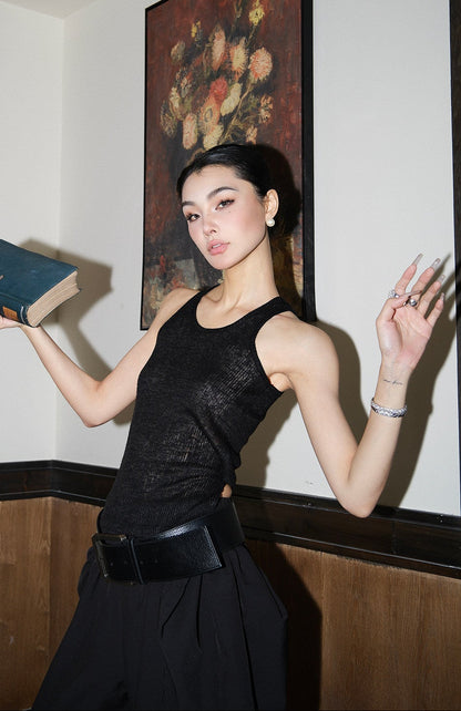 MEI SANGUAN Black sleeveless vest camisole - AVA