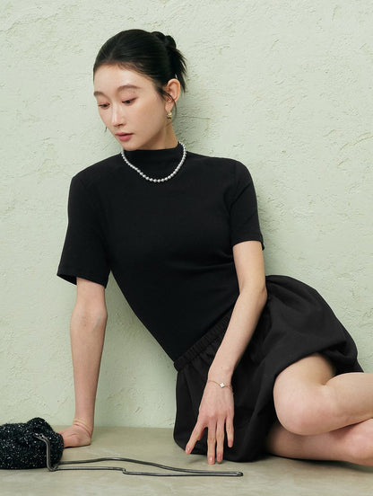 SUSHE three-dimensional flower bud elastic waist short skirt -PEARL