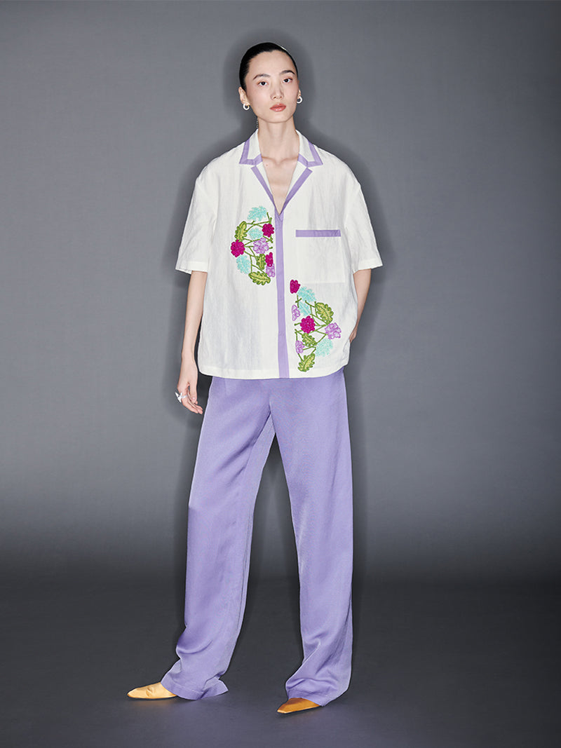 M essential Mackay designer embroidered colour-block roll-neck shirt pants set- jason.