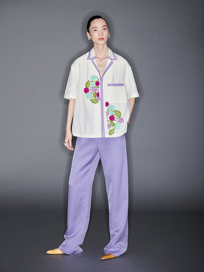 M essential Mackay designer embroidered colour-block roll-neck shirt pants set- jason.