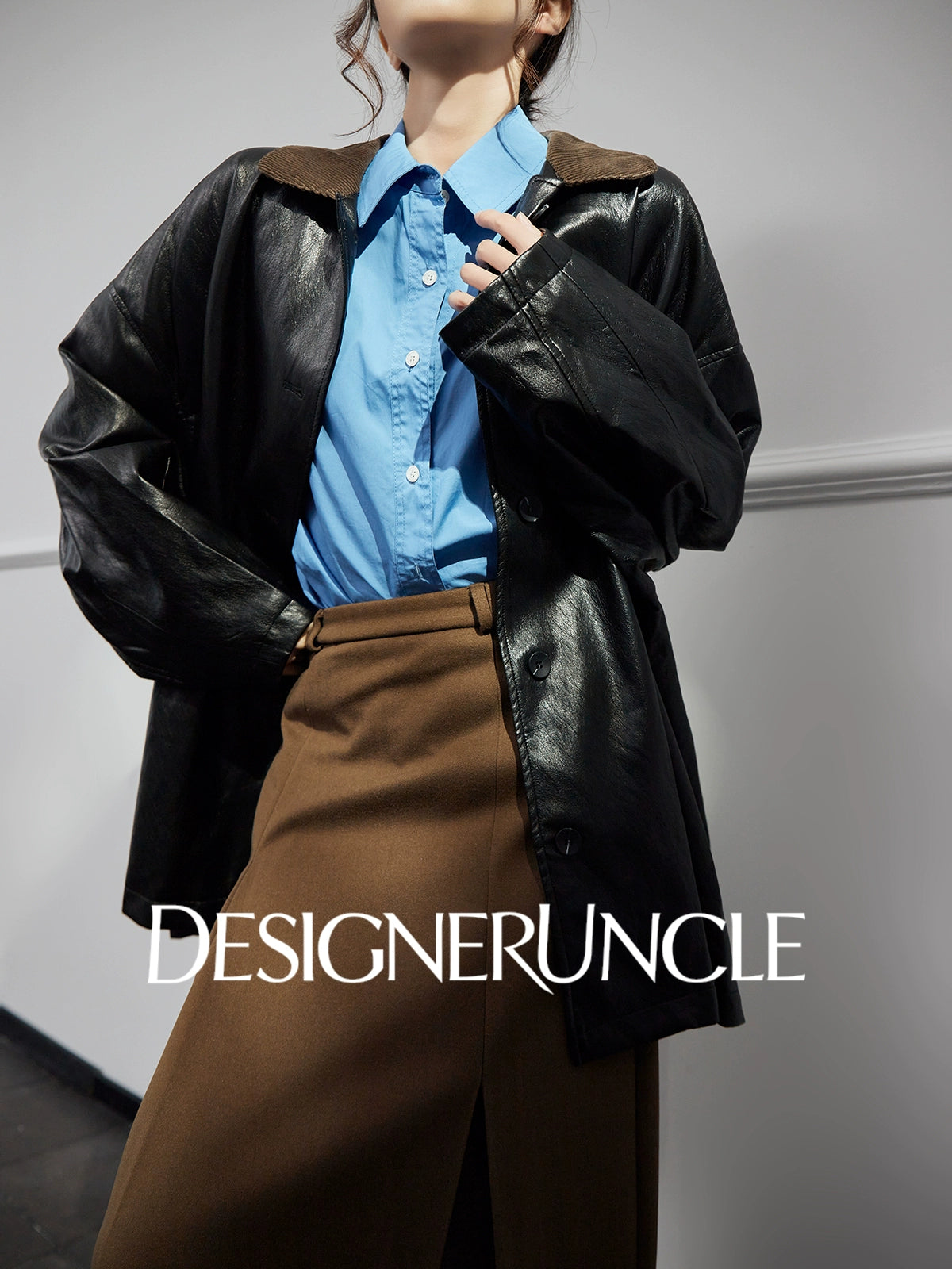 DGU "Obsidian Black" black leather jacket Haining sheepskin versatile top - Eric.