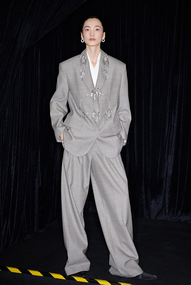 M essential Mackay designer skinny wool orchid crystal lamp tassel bead suit - TONY.