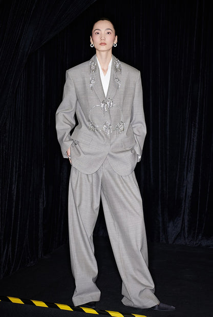 M essential Mackay designer skinny wool orchid crystal lamp tassel bead suit - TONY.