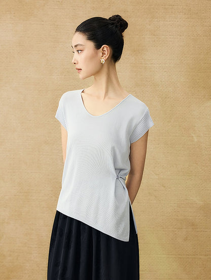 HECO Chinese Versatile Beveled Side Buckle V-Neck Knit Top - BREA.