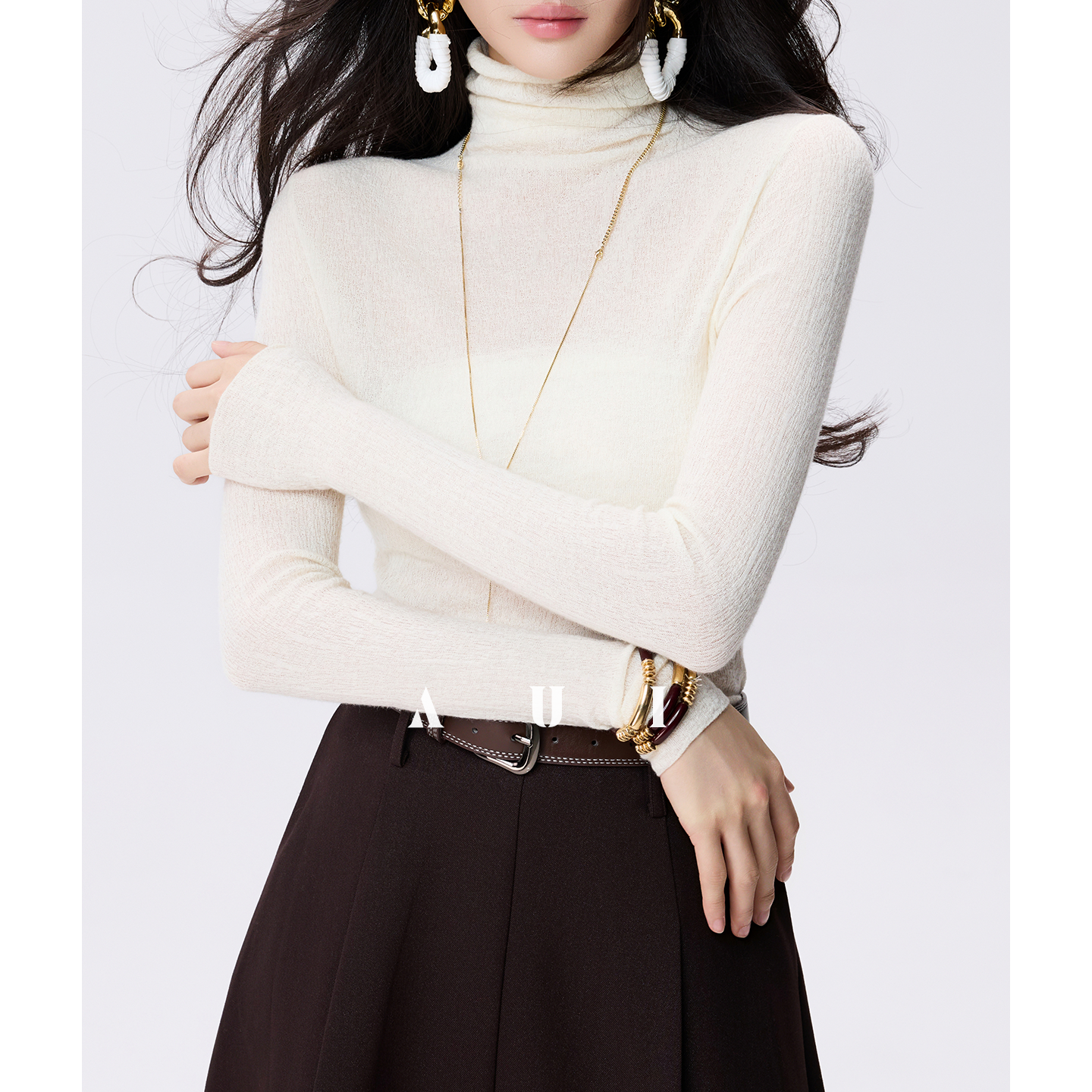 AUI Sheep Wool Black Turtleneck Sweater Slim Knit Base Jacket -  Su-Ho.