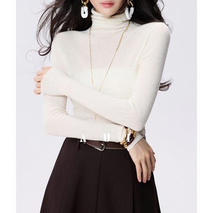AUI Sheep Wool Black Turtleneck Sweater Slim Knit Base Jacket -  Su-Ho.