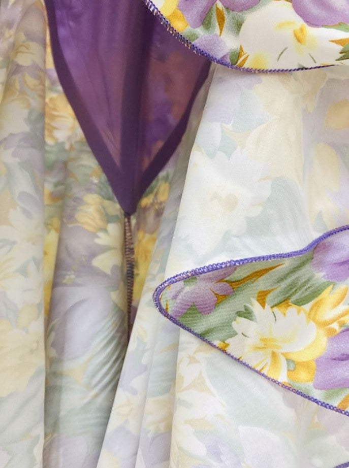 DOLLY Elegant Slant Collar Long Puff Sleeve Hollow Irregular Ruffled Hem Dress-KIERA