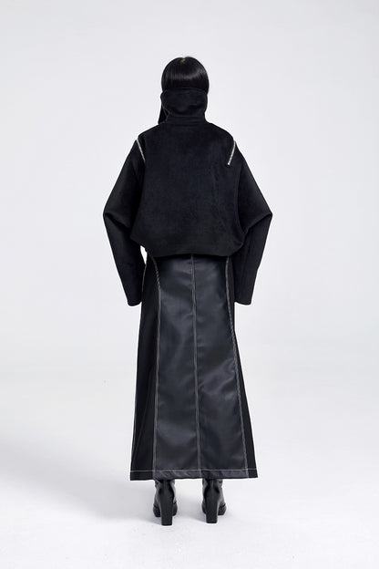 TINY IN women's black shoulder zipper cropped wool jacket- LOU