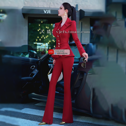 VJE Jacket High-Waisted Flared Pants Two-Piece Set - DAMO.