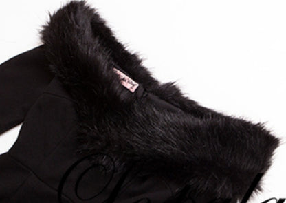Le Palais Vintage  Elegant Black Fur Collar Off-the-shoulder Little Black Dress-MEE.