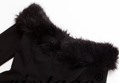 Le Palais Vintage  Elegant Black Fur Collar Off-the-shoulder Little Black Dress-MEE.