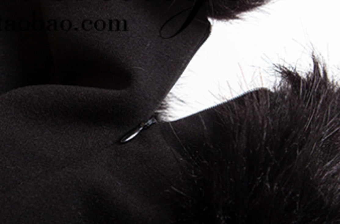 Le Palais Vintage  Elegant Black Fur Collar Off-the-shoulder Little Black Dress-MEE.