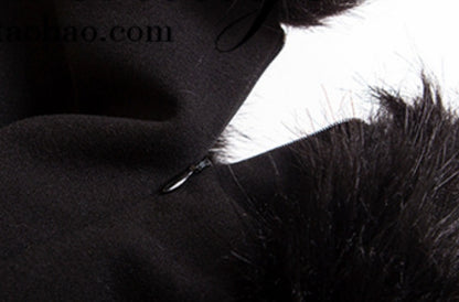 Le Palais Vintage  Elegant Black Fur Collar Off-the-shoulder Little Black Dress-MEE.