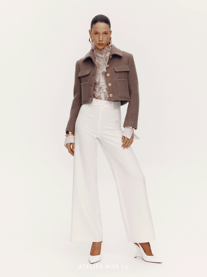 ATELIER MISS LU Flower Buckle Sheep Wool Shape Short Coat - LEAN.