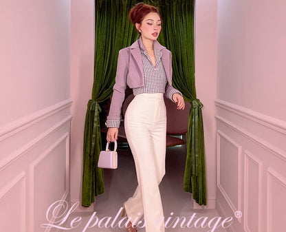 Le Palais Vintage Elegant Taro Purple Woolen Crop Coat Slim Fit Suit - Clove.
