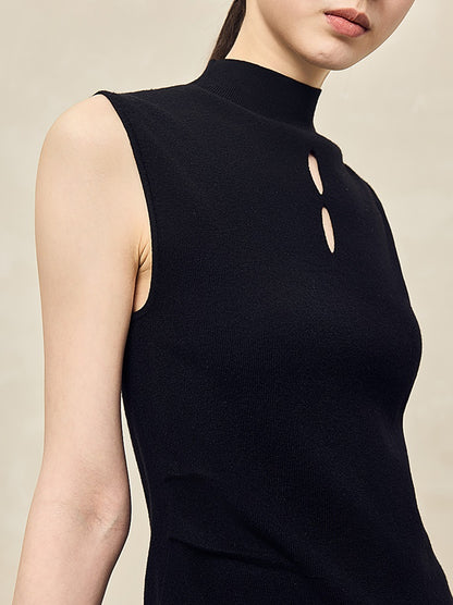 HECO Asymmetrical Wool Blend Sleeveless Mock Neckline Top- CHOOSE.