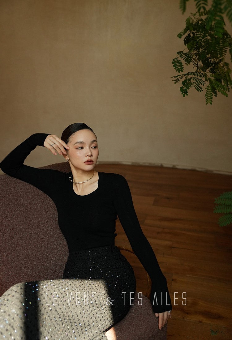 LE VENT&TES AILES High-end Luxury Heavy Work sequin Tweed Jacket Skirt Suit-FINN