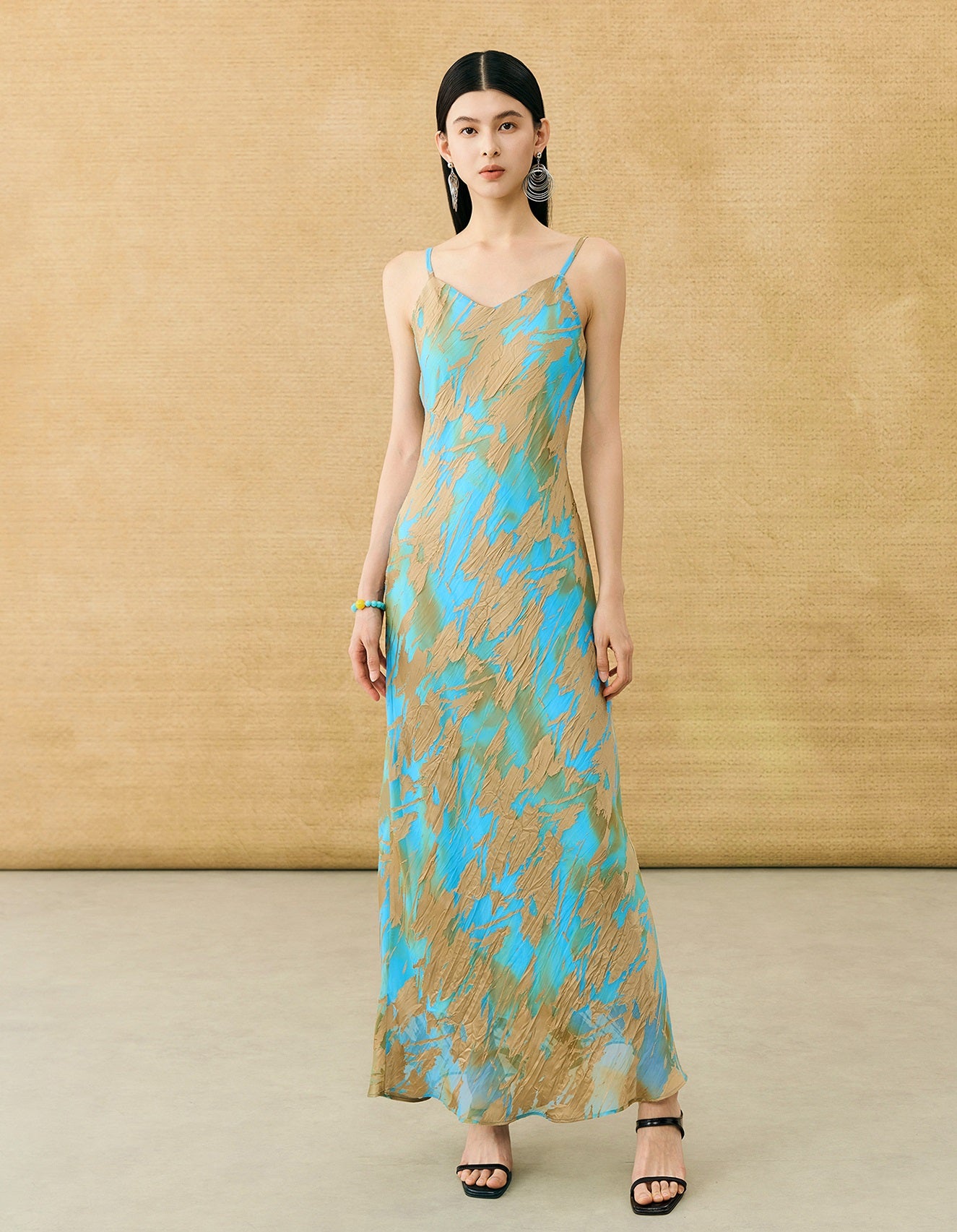 HECO Chinese style devored flower suspender dress - SKY.