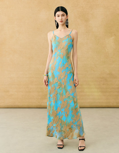 HECO Chinese style devored flower suspender dress - SKY.