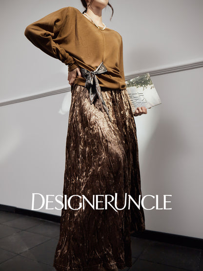 DGU "Mu Brown" brown knitted sweater loose and versatile retro slimming top - David.