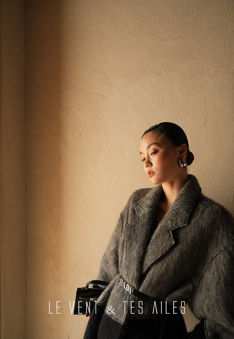 LE VENT&TES AILES French luxury fine long color-block wool coat -ALEC.