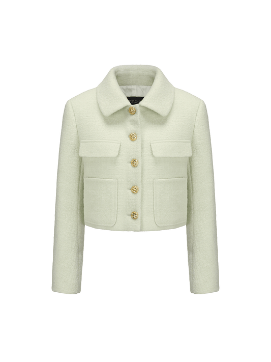 ATELIER MISS LU Vintage Flower Buckle Sheep WoolShort Coat - WARM.