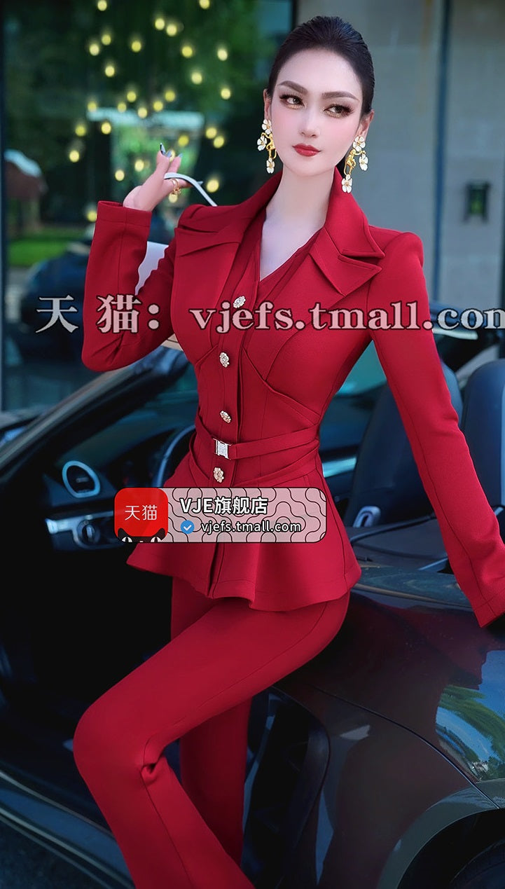 VJE  Jacket High-Waisted Flared Pants Two-Piece Set - DAMO.