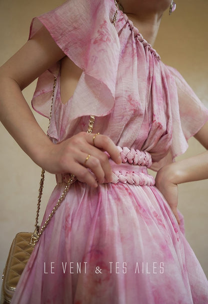 LE VENT&TES AILES Sakura Tencel Smudge Slip Skirt Loose Top Handmade-BECCA