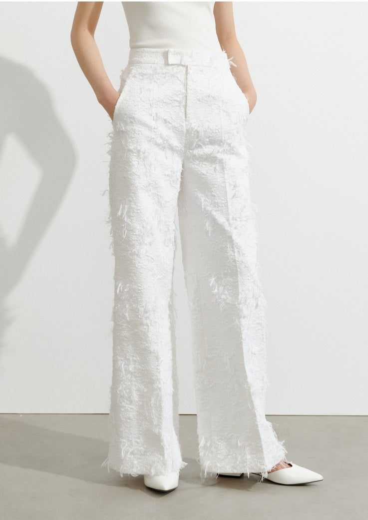 COMME MOI white jacquard wide-leg pants - AVERY.