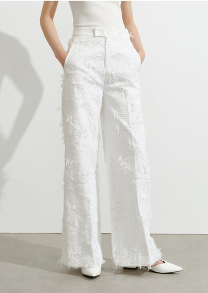 COMME MOI white jacquard wide-leg pants - AVERY.